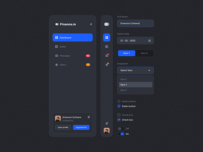 dark theme of webapp ui elements