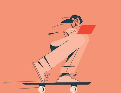 Skateborder dinamic flat illustration girl illustration art laptop pink skate