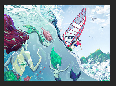 The mermaid calendar feminine illustration illustrator mermaid photoshop surfing woman