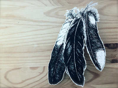 Cuttink Feathers cut feathers ink lines micron paper papercutting three wood
