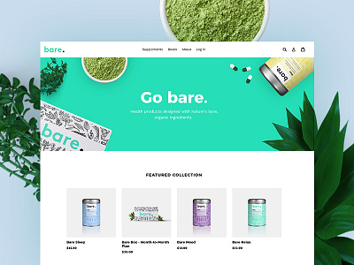 Bare Supplements demo ecommerce landing page mockup natural organic plants shopify store supplements web design