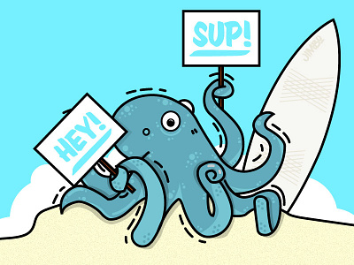 Surfing Octopus illustration
