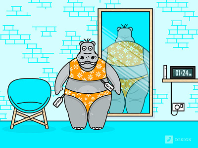 Hippo's summer body illustration vector