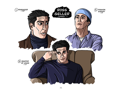 Ross Geller! cartoon character design flat illustration