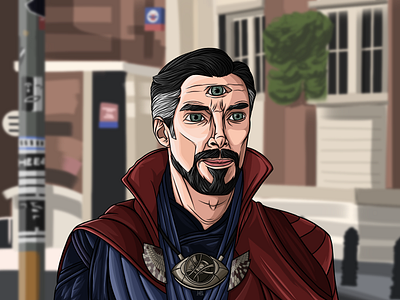 Doctor Strange with Eye of Agamotto!! cartoon character design flat illustration minimal