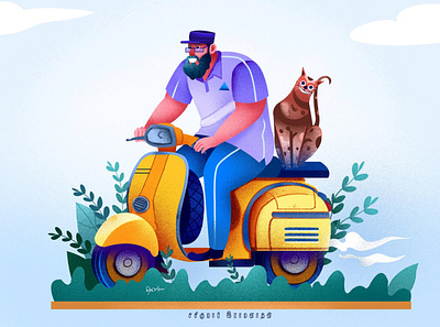 Happy character character design illustration scooter trending illustration