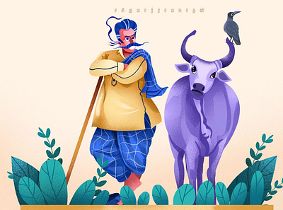 Cow lover cartoon character character design cow cartoon cow lover digital illustration illustration old man standing trending character 2023