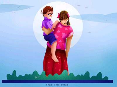 Sister and brother character design illustration trending illustration village boy village character design