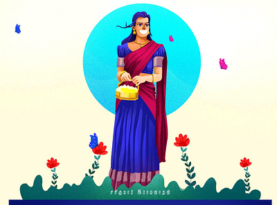 Tamil Girl character design homely girls illustration tamil girl tamil traditional girl thavani girl traditional dress trending illustration