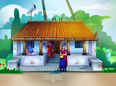 My village character design character illustration illustration my village native place tamil traditional life trending illustration village landscape