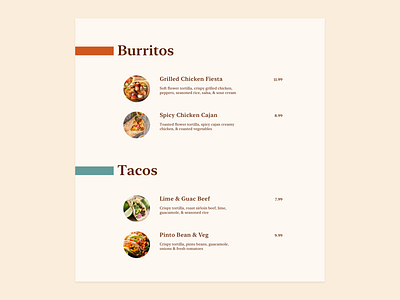 Daily UI #43 - Food Menu burritos dailyui dailyui043 food food menu menu sketch tacos