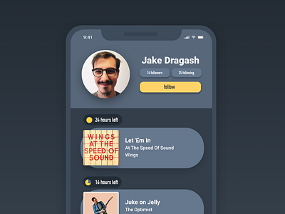 Daily UI #06 - User Profile dailyui ios app mockup music player social network