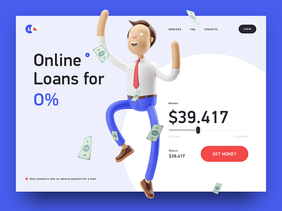Online Loans Service | Welcome Page 3d graphic design ui