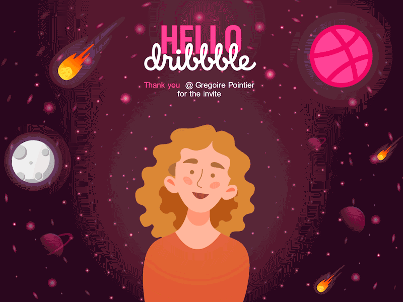 Hello Dribbble ! I'm Tanya animation dribbble flat hello hello dribbble illustration modern planet simple thank you card ui