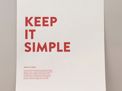 Keep it Simple copy copywriting culture focus lab internal poster simple simplicity standards values writer writing