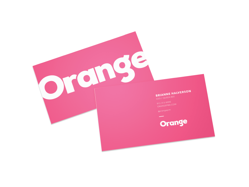 Orange is the New Pink brand strategy business cards collateral color communications focus lab marketing orange personality pink pr public relations