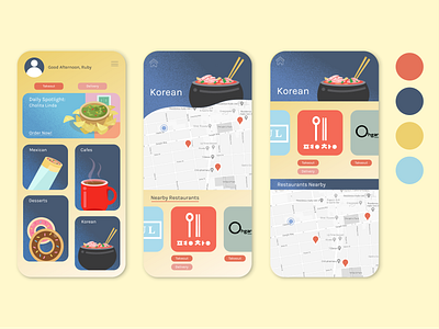 Nearby App - User Interface Design app app design branding delivery app design food app food illustration illustration iphone iphone app minimal mobile design mobile ui ui uidesign uiux