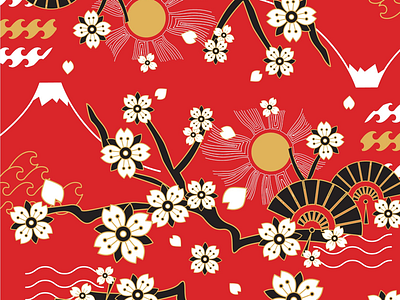 Japanese flowery pattern 2 art artwork flower fuji illustration japanese japaneseart mountain pattern