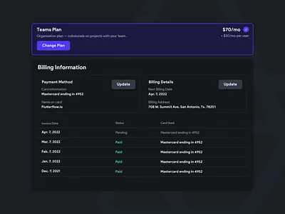 Team Billing Details app app design billing billing details change plan flutter lowcode nocode organization billing team ui ux