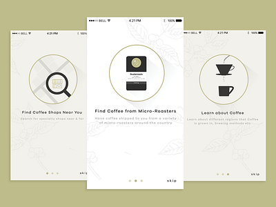 Coffee App Walkthrough app ui coffee coffee app flat design icons minimal search sketch third wave ui design ux walkthrough
