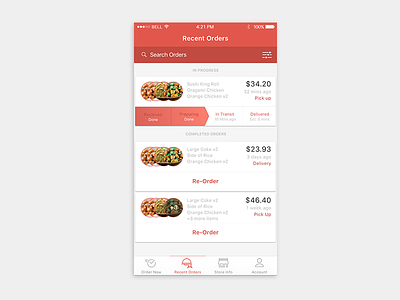 Recent Orders icons ordering app orders recent orders tab bar ui ux