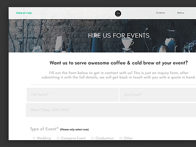 Hire Us / Catering Form branding coffee coffee shop form html html forms input ui web