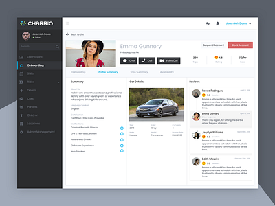 Driver Profile - Ride sharing Admin admin app dashboard ipad list menu nav rideshare uber ui ux