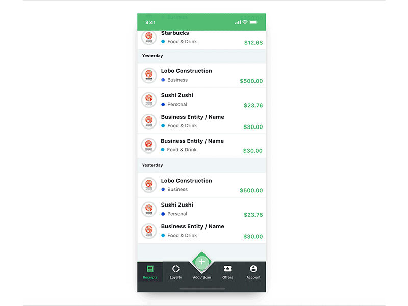 Small App for adding Receipts