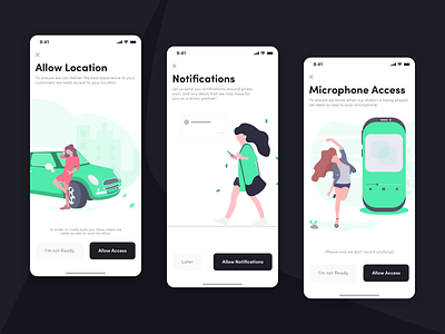 Onboarding & Permissions - Radio App app button colors illustration iphonex onboarding overlay permissions undraw ux