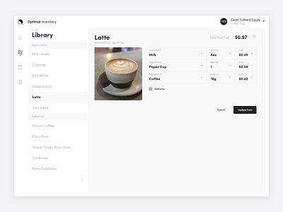 Optimal Inventory - WIP app clean coffee app inventory inventory management react web app white wip