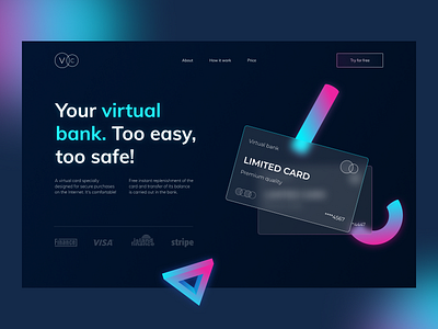 Home Page Concept Design — Virtual Bank Website 2d 3d bank card business color concept creative dailyui dark design designer digital graphic design homepage neon ui ui design web design website website design