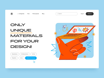 Design Library Platform assets platform hero hero section homepage illustration landing page library single page ui uiux unique ux web design