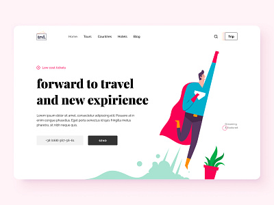 "Trvl." travel agency Hero page design desktop logo sketchapp ui ui design uidesign web