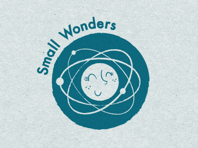 Small Wonders Daycare atom blue kids logo nucleus retro