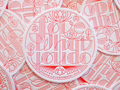 Wisdom coaster lettering letterpress line lotus print red type