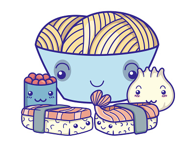 Cute chibi food character character design chibi children cute face food illustration illustrator japanese kawaii kid logo noodles ramen sushi vector