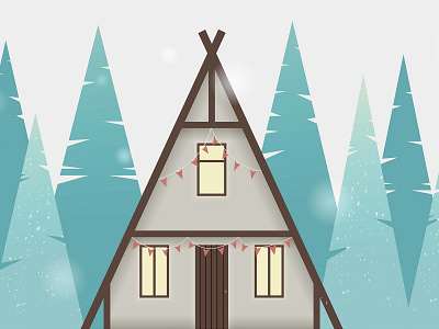 Hut in the forest christmas cozy evergreen flat forest holiday hut illustration minimal new year winter x mas