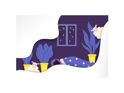 Flat illustration "midnight" black woman blue design flat flat design flat design girl illustration illustrator interior midnight minimal night time room sheep sleep vector