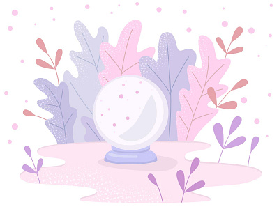 Magical crystal ball crystal ball flat floral flower illustration kawaii magic minimal pink scene wizard