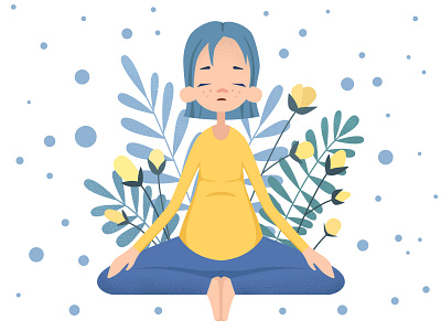 Pregnant girl doing yoga blue blue hair design flat design floral flowers girl illustration illustrator kawaii minimal pregnant vector yoga