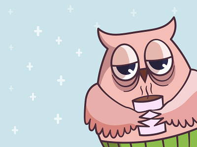 owl character coffee cute flat design illustration kawaii logo mascot minimal owl sleepy
