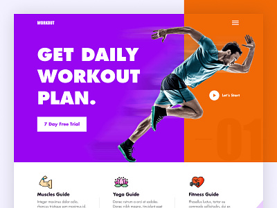 Daily Workout Fitness Landing Page app bodybuilding branding coach design fitness graphic design gym homepage landing page lifestyle templates theme training typography ui ux vector web design yoga