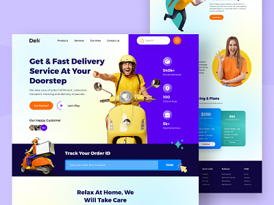 Delivery Service Landing Page branding courier delivery design ecommerce food delivery full layout homepage inspiration landing page modern parcel pickup professional service template ui ux webpage website