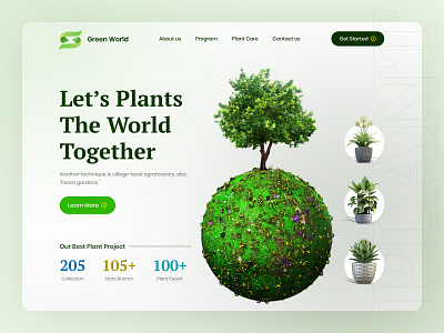 Green World Plant Landing Page clean creative design earth ecology garden green green world homepage landing page natural plant shop template themes tree ui ux vector website