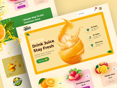 Orange Juice Landing Page design diet drinking fruit graphic design home page illustration juice bar juice concept landing page lemon natural orange juice salad store summer template ui ux web page