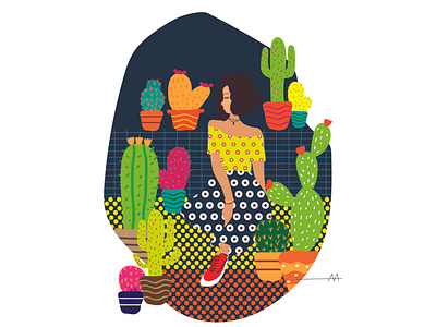 Pattern, Inktober 2019 cactuses design girl illustraion inktober2019 lazygirl nature pattern