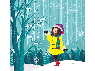 Snow, Inktober 2019 design girl illustraion inktober2019 nature redshoe snow snowflakes winter