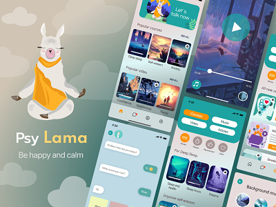 PsyLama aibot chatbot meditation app mental health mobile app psychology ui ui design ux