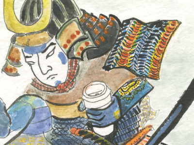 Coffee Kappa/Two Large Black To Go coffee folklore illustration ink japanese monster samurai ukiyo e water color