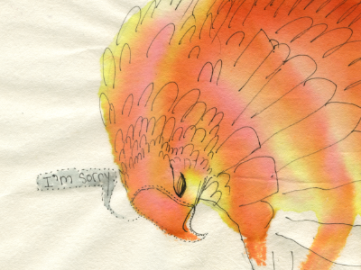 Apologetic raptor bird illustration monster water color